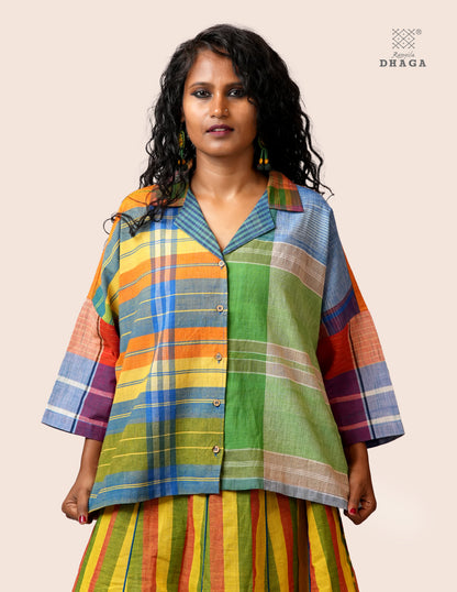 Women’s Oversized Gamcha Cotton Shirt | Handloom Front Open Top  S03