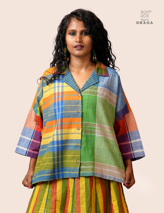 Women’s Oversized Gamcha Cotton Shirt | Handloom Front Open Top  S03