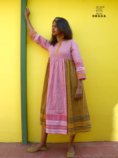 Dress Gamcha Fashion Handloom Cotton Fabric Red & Yellow Check D30