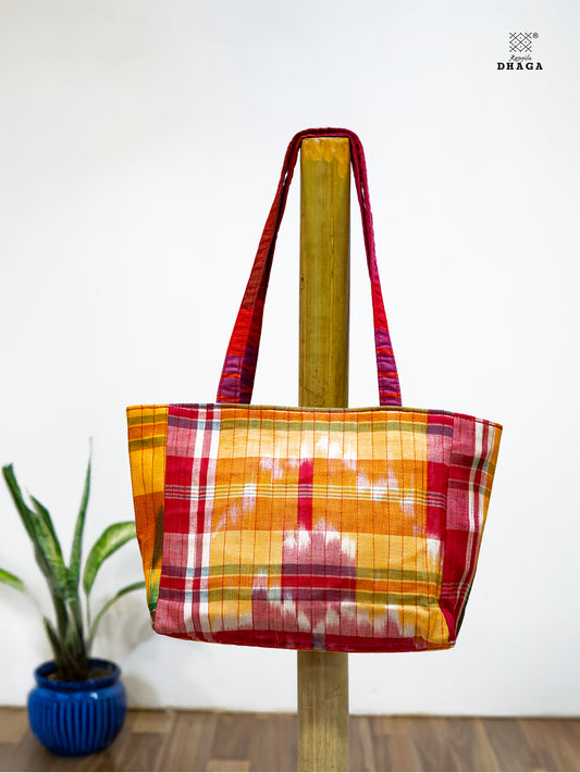 Hand-Crafted Gamcha  Tote Bag Red     Bag24