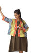 Hand Embroidered Kantha Stitch Gamcha Free Size Short Jacket with Floral Border- JACKET03
