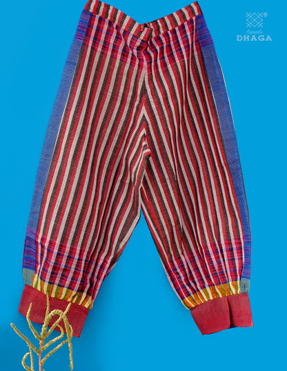 Handloom Cotton Gamcha Co-ord Set for Women – Red & Blue Striped Kurti with Lining and Relaxed Fit Pocket Pants - CODE05