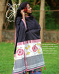 Handpainted Gamcha Patchwork Dupatta – Hibiscus Bloom with Contrast Borders & Tassels (2.5m)- GD013