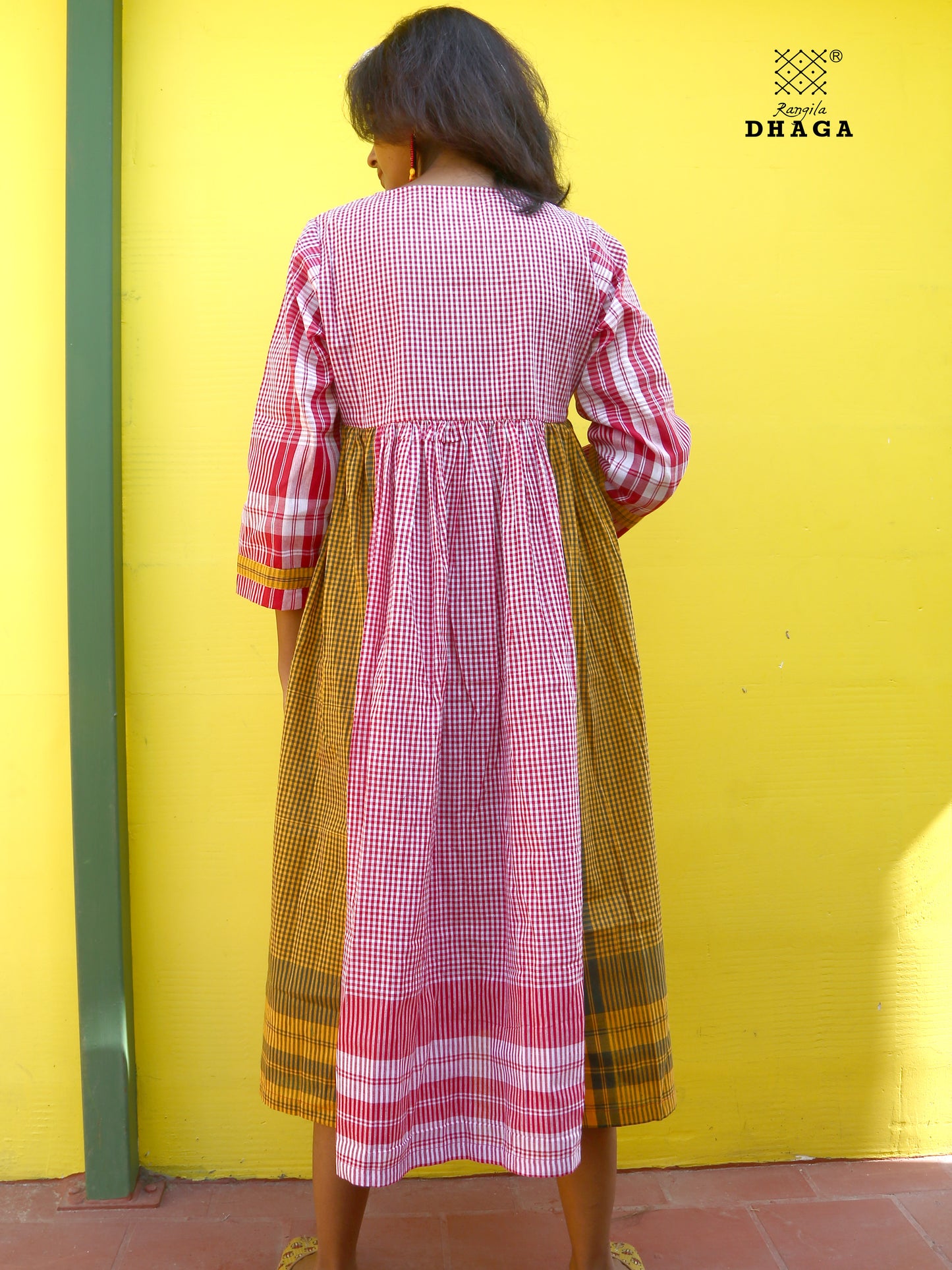 Dress Gamcha Fashion Handloom Cotton Fabric Red & Yellow Check D30
