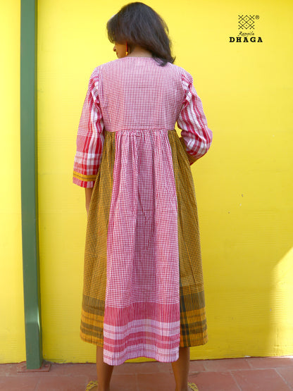 Dress Gamcha Fashion Handloom Cotton Fabric Red & Yellow Check D30