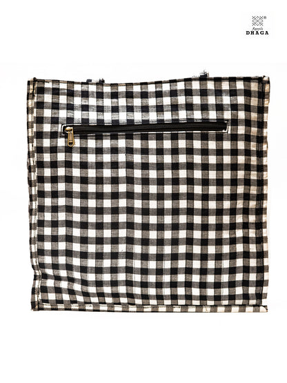 Gamcha Drapari Wrinkle Tote Bag – Handcrafted Cotton with 3 Zip Pockets Red Black white BAG17