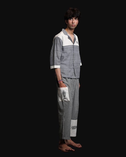 Men’s Handpainted Handloom Gamcha Cotton Shirt &amp; Pant Set