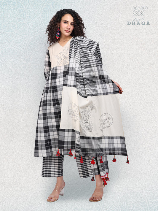 Handloom Embroidered Gamchha Cotton Dupatta – Leaf & Bird Motif  DP
