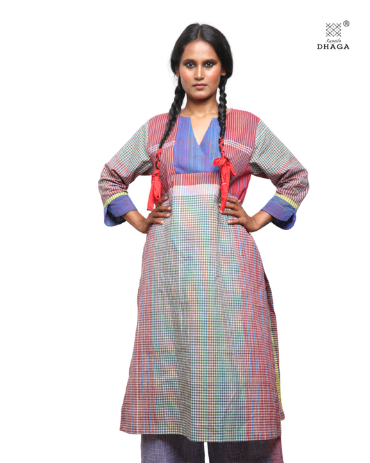 Handloom Cotton Gamcha Kurti with Pant Set- HWK002