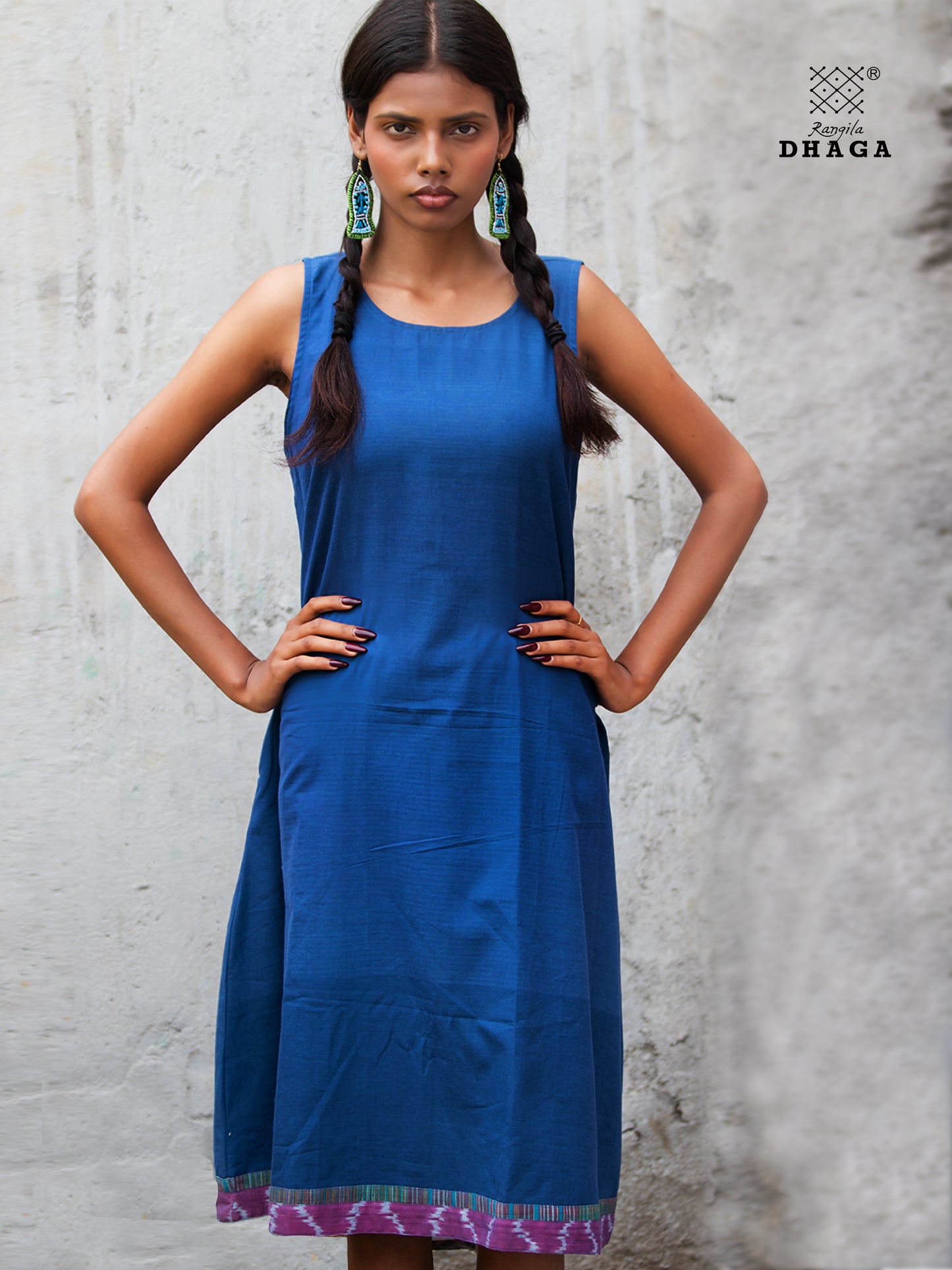 handloom blue sleeveless dress