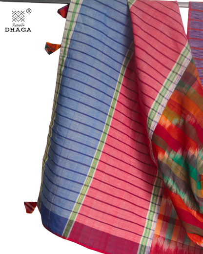 Rangila Dhaga Multicolor Patchwork Gamcha Dupatta with Tassels - Handwoven Cotton (2.5m)- GD004