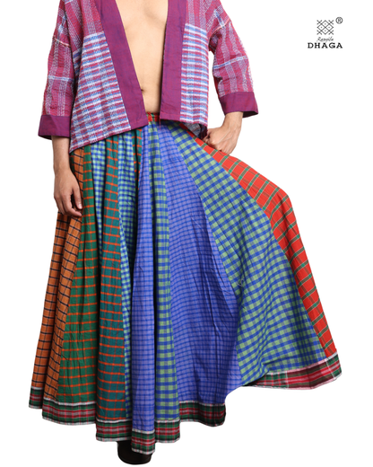 Rangila Dhaga Multi-Check Patchwork Skirt - GS001