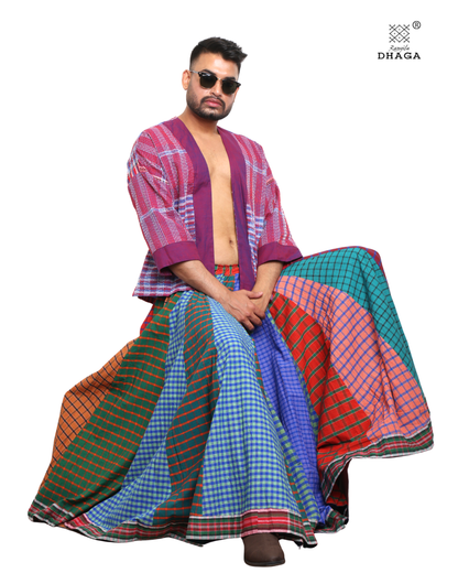 Rangila Dhaga Multi-Check Patchwork Skirt - GS001