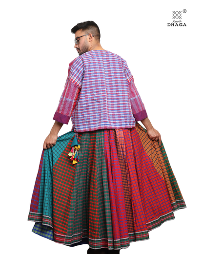 Rangila Dhaga Multi-Check Patchwork Skirt - GS001