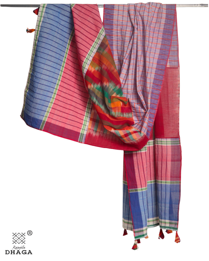 Rangila Dhaga Multicolor Patchwork Gamcha Dupatta with Tassels - Handwoven Cotton (2.5m)- GD004