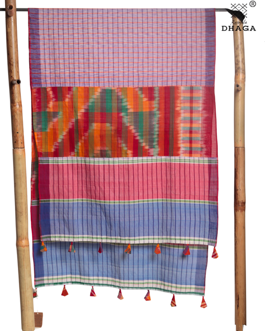 Rangila Dhaga Multicolor Patchwork Gamcha Dupatta with Tassels - Handwoven Cotton (2.5m)- GD004