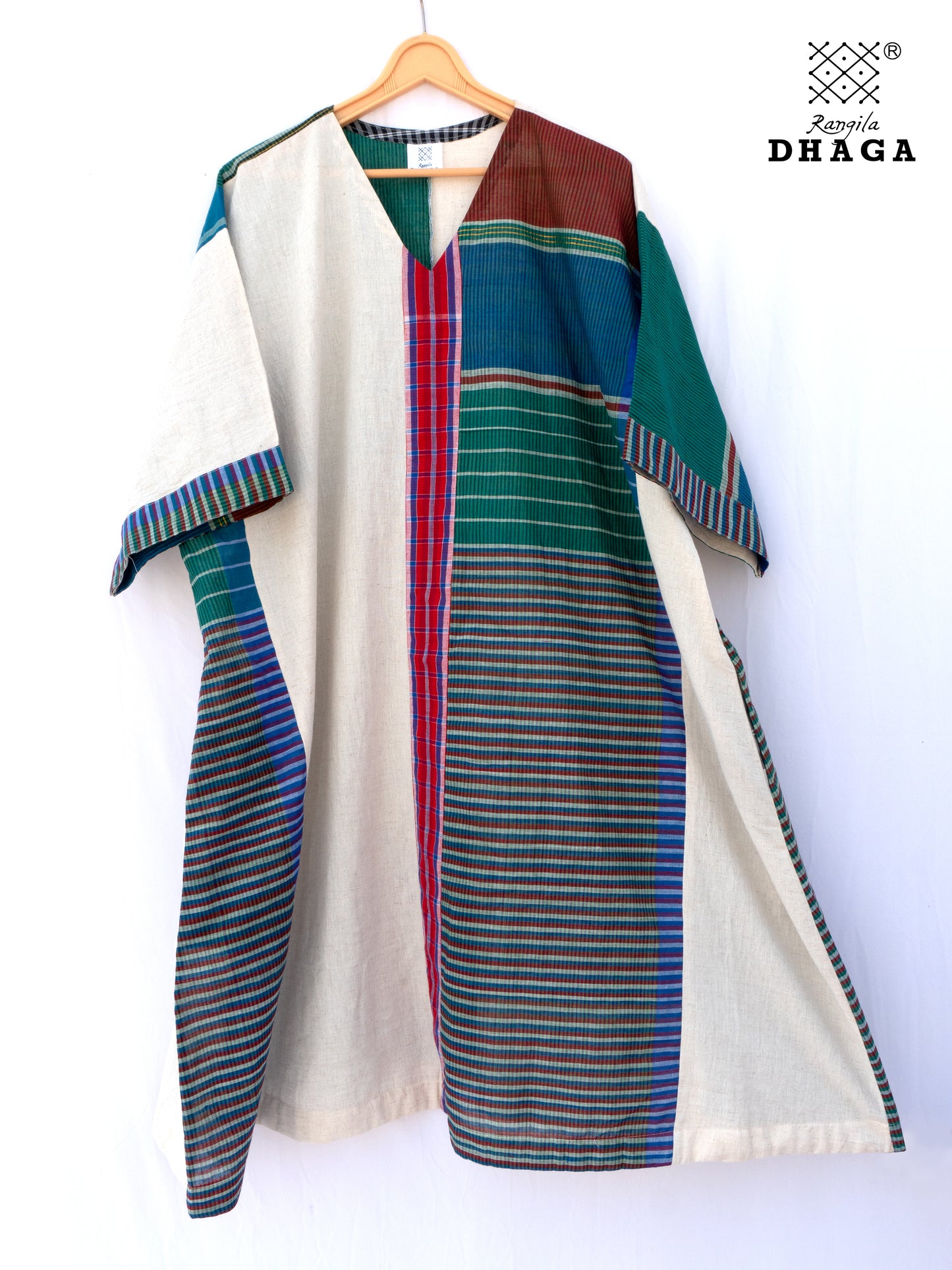 Kurta Dress for Women Free Size Gamcha Fashion Handloom Cotton Fabric White and Green Check D40