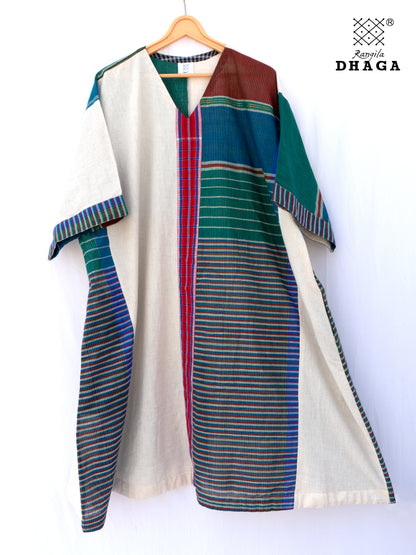 Kurta Dress for Women Free Size Gamcha Fashion Handloom Cotton Fabric White and Green Check D40