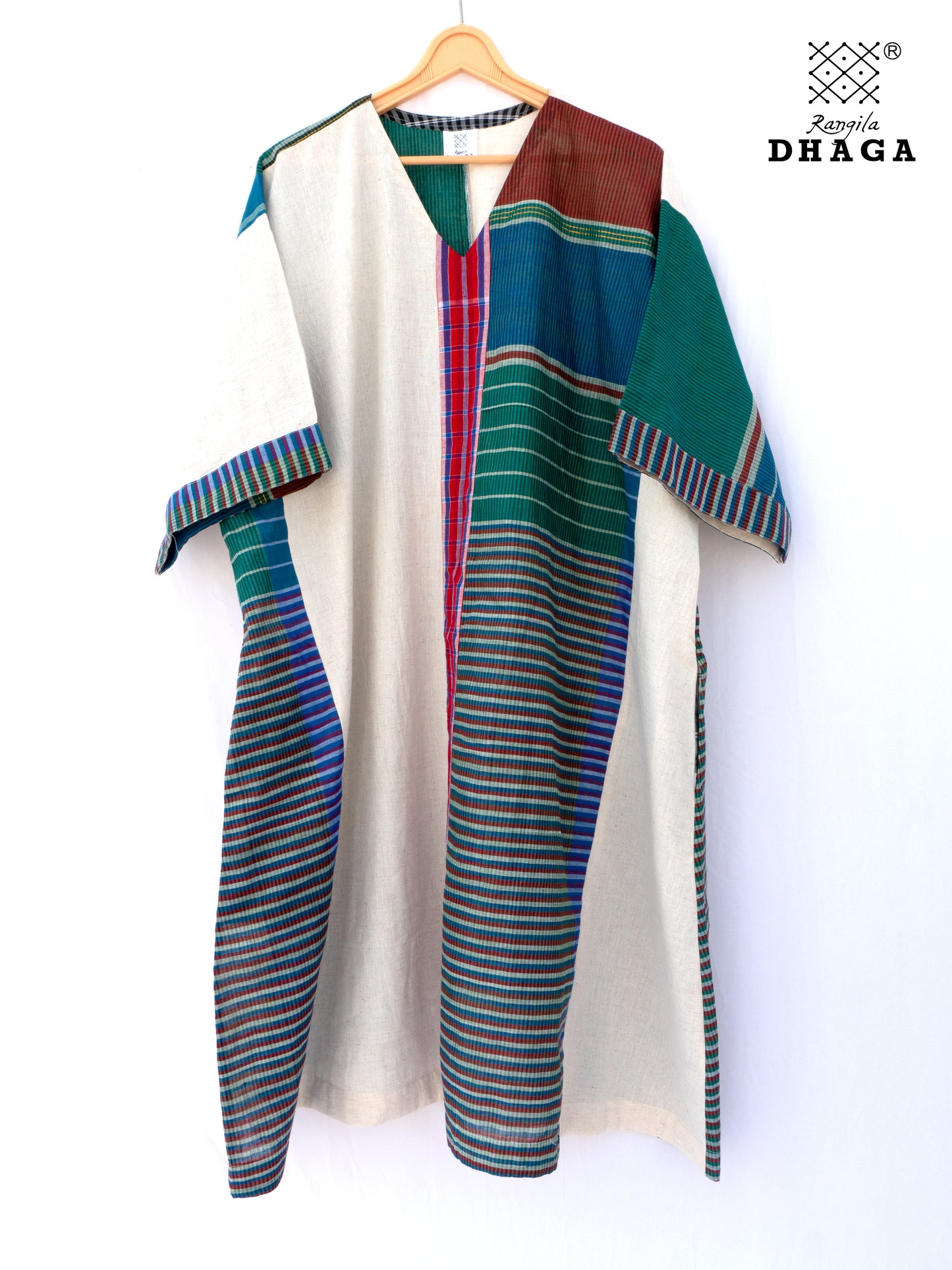 Kurta Dress for Women Free Size Gamcha Fashion Handloom Cotton Fabric White and Green Check D40