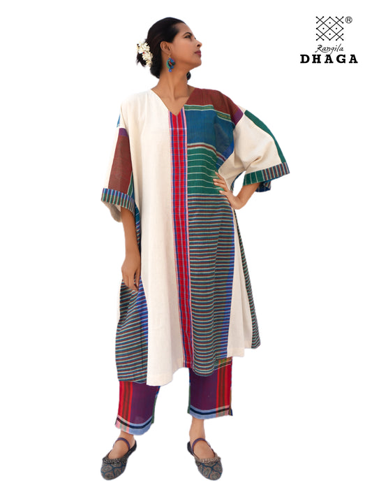 Kurta Dress for Women Free Size Gamcha Fashion Handloom Cotton Fabric White and Green Check D40