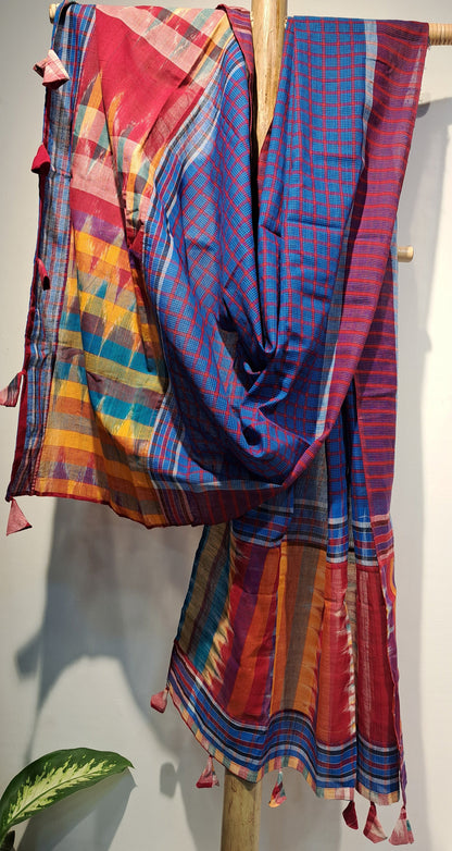 Patch work Gamcha Fashion Handloom Cotton Dupatta DP16( Blue Multicolor)