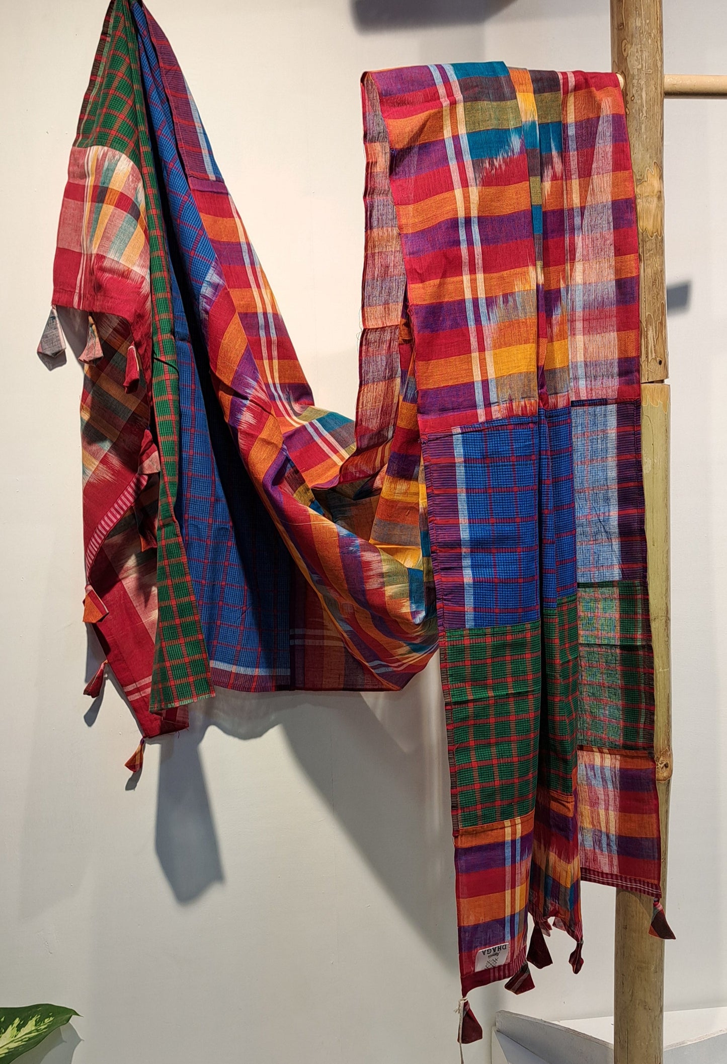 Patch work Gamcha Fashion Handloom Cotton Dupatta DP17( Red blue Multicolor)