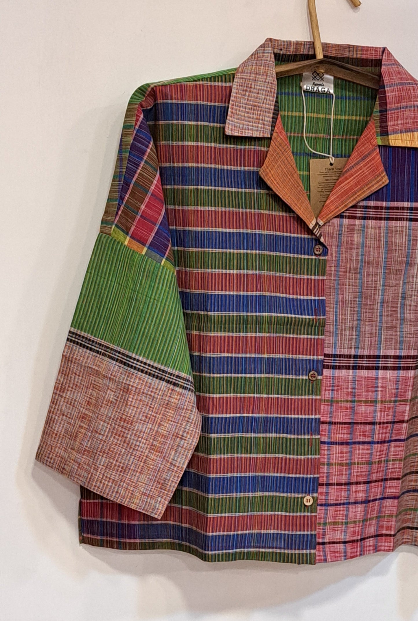 Oversized Top Cum Jaket For women Front Open  Gamcha Fashion Handloom Cotton Multi Color(TOP105