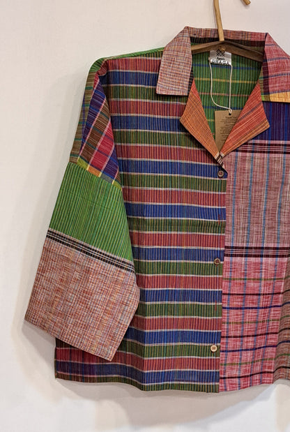 Oversized Top Cum Jaket For women Front Open  Gamcha Fashion Handloom Cotton Multi Color(TOP105