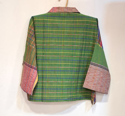 Oversized Top Cum Jaket For women Front Open  Gamcha Fashion Handloom Cotton Multi Color(TOP105