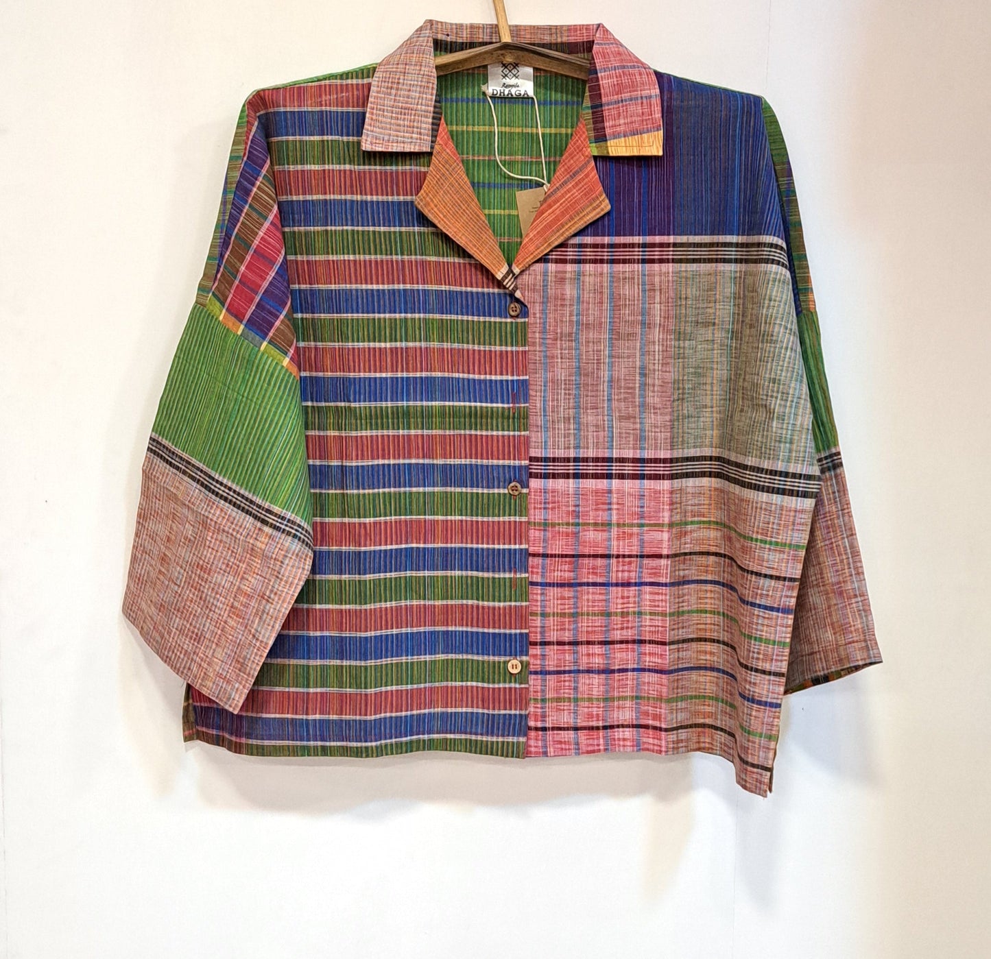 Oversized Top Cum Jaket For women Front Open  Gamcha Fashion Handloom Cotton Multi Color(TOP105