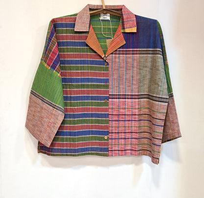 Oversized Top Cum Jaket For women Front Open  Gamcha Fashion Handloom Cotton Multi Color(TOP105