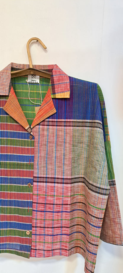 Oversized Top Cum Jaket For women Front Open  Gamcha Fashion Handloom Cotton Multi Color(TOP105