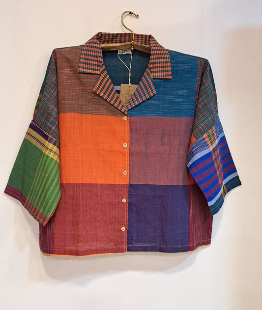 Oversized Top Cum Jaket For women Front Open  Gamcha Fashion Handloom Cotton Multi Color(TOP104)