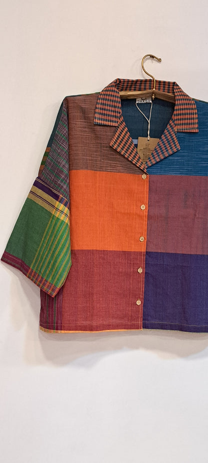 Oversized Top Cum Jaket For women Front Open  Gamcha Fashion Handloom Cotton Multi Color(TOP104)