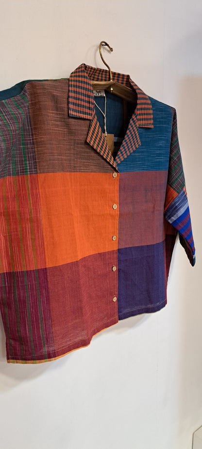 Oversized Top Cum Jaket For women Front Open  Gamcha Fashion Handloom Cotton Multi Color(TOP104)