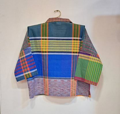 Oversized Top Cum Jaket For women Front Open  Gamcha Fashion Handloom Cotton Multi Color(TOP104)