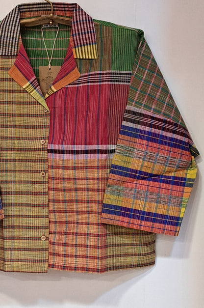 Oversized Top Cum Jaket For women Front Open  Gamcha Fashion Handloom Cotton Multi Color(TOP106)