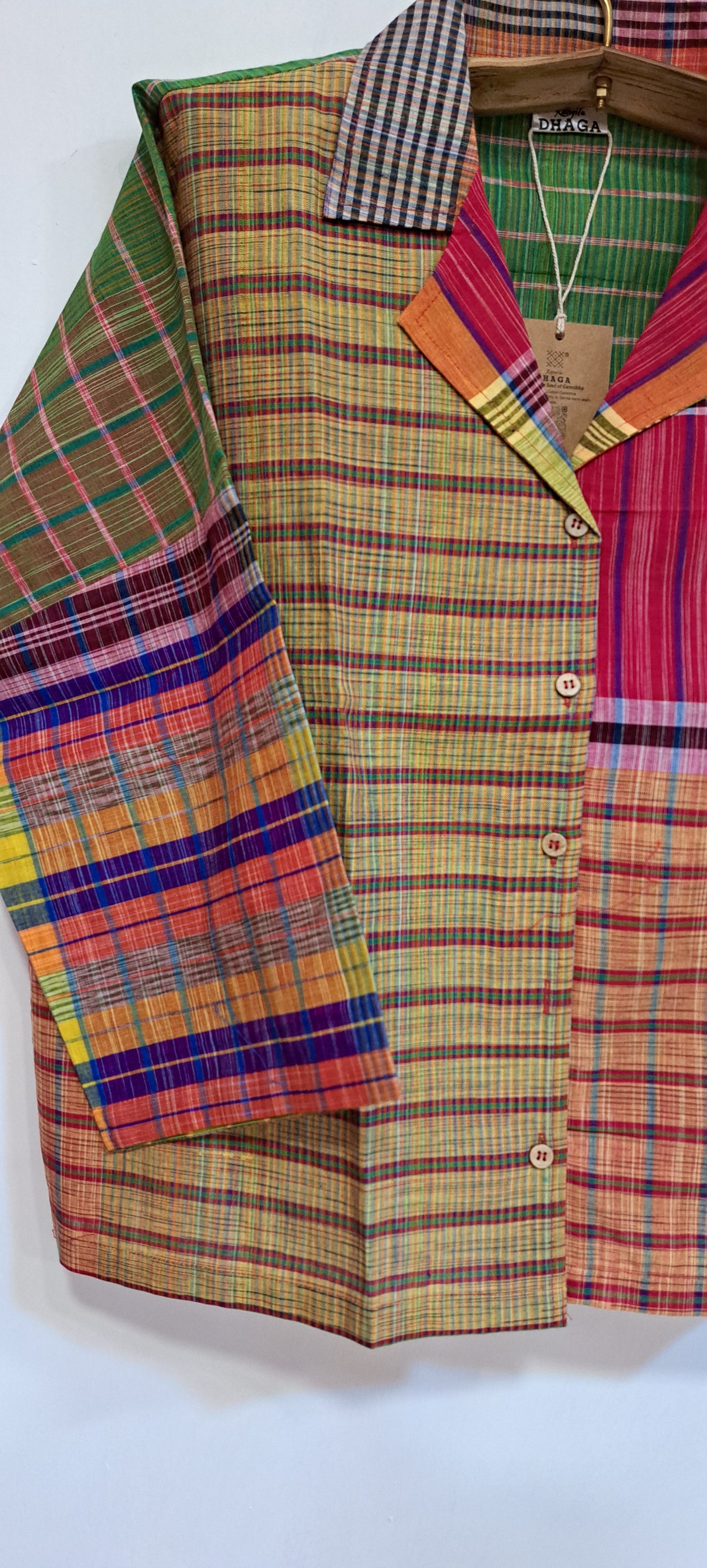 Oversized Top Cum Jaket For women Front Open  Gamcha Fashion Handloom Cotton Multi Color(TOP106)