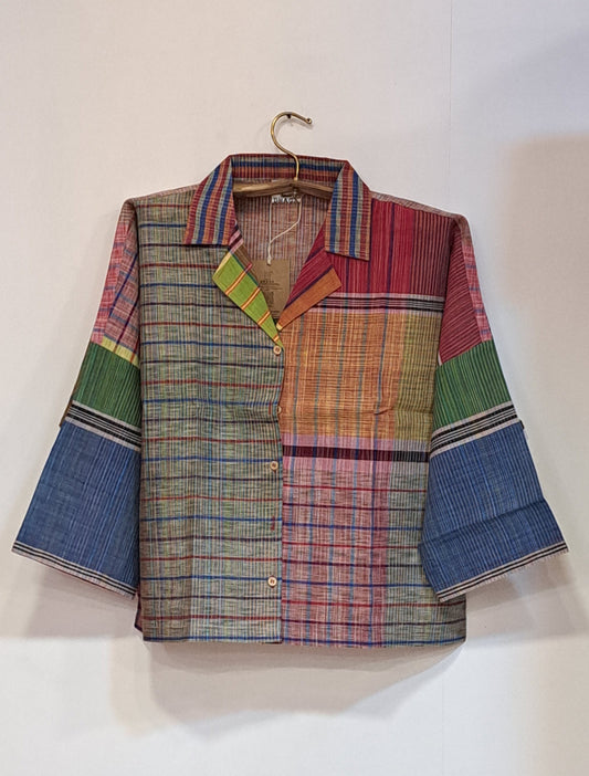 Oversized Top Cum Jaket For women Front Open  Gamcha Fashion Handloom Cotton Multi Color(TOP101)