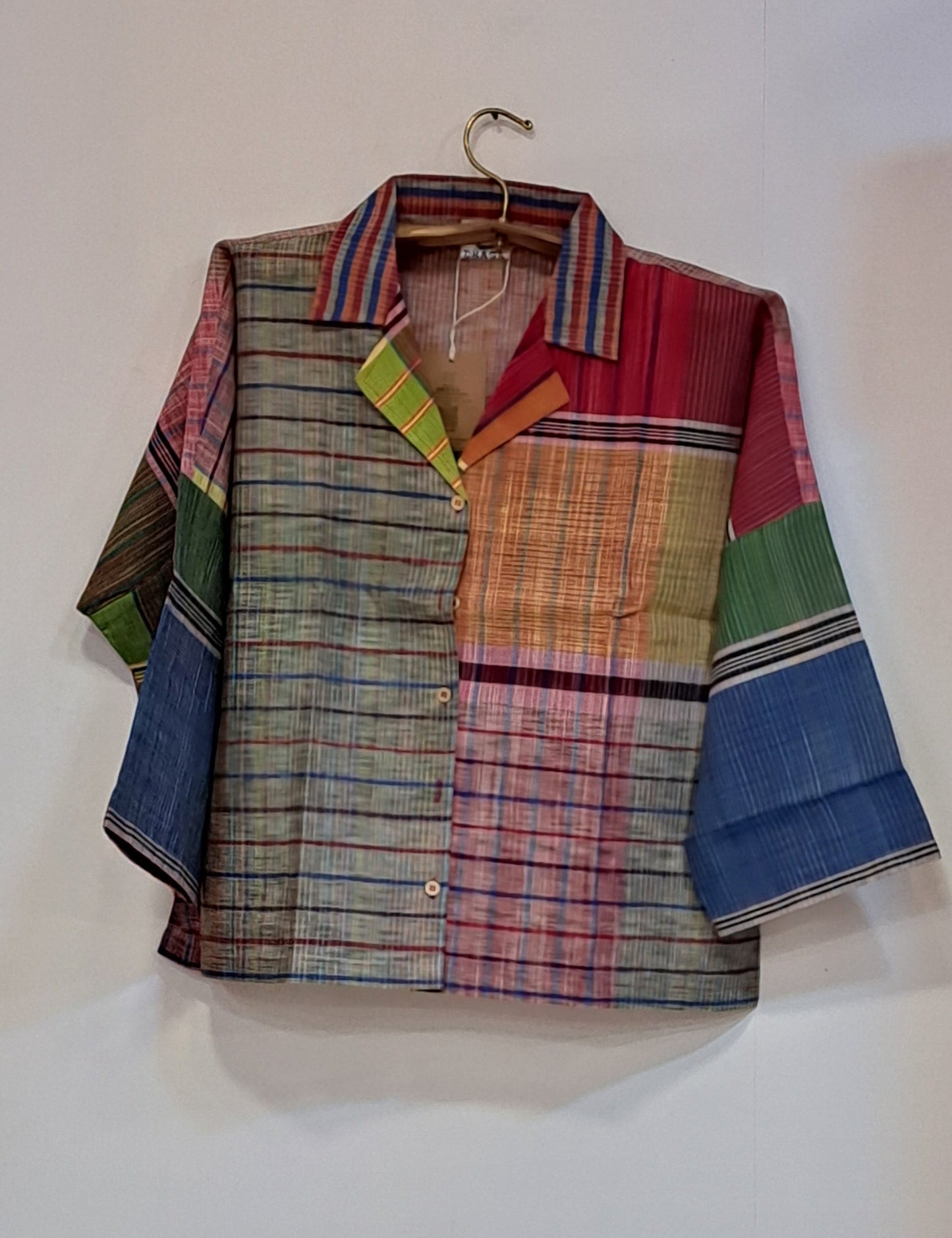 Oversized Top Cum Jaket For women Front Open  Gamcha Fashion Handloom Cotton Multi Color(TOP101)