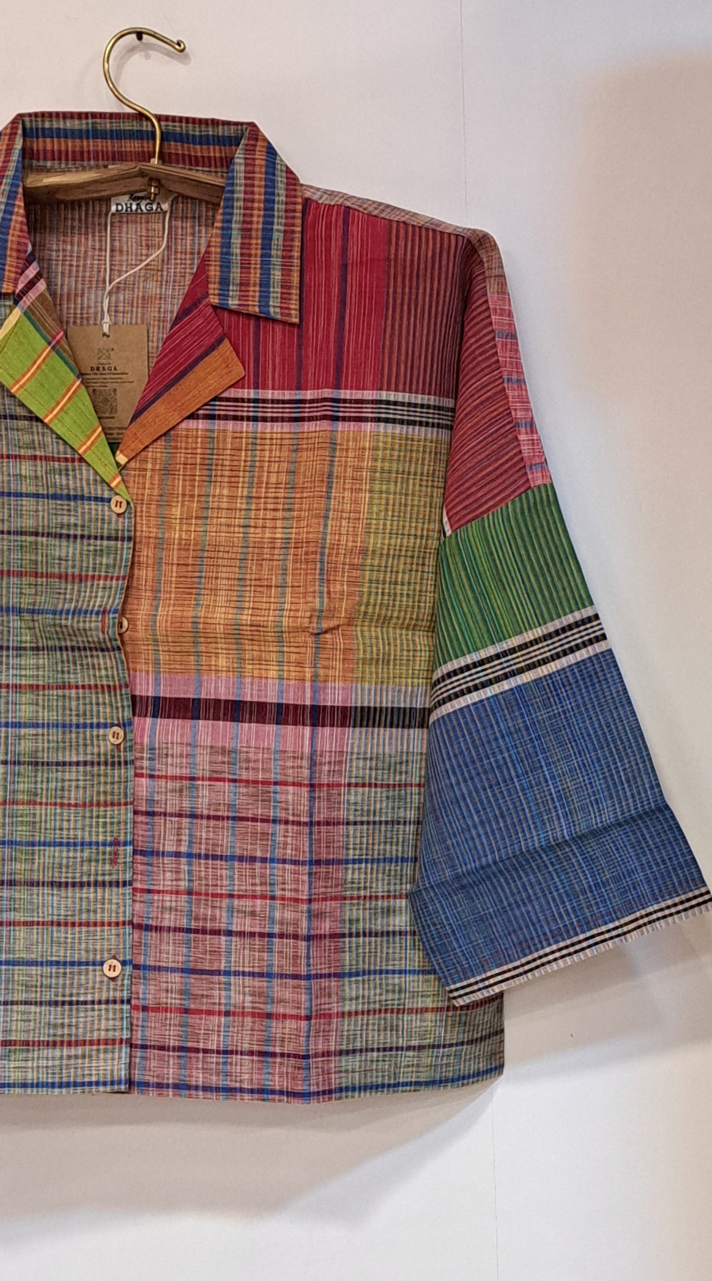 Oversized Top Cum Jaket For women Front Open  Gamcha Fashion Handloom Cotton Multi Color(TOP101)