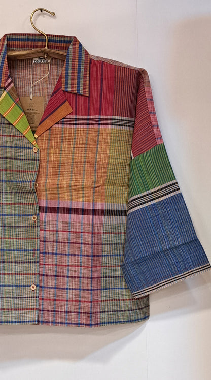 Oversized Top Cum Jaket For women Front Open  Gamcha Fashion Handloom Cotton Multi Color(TOP101)