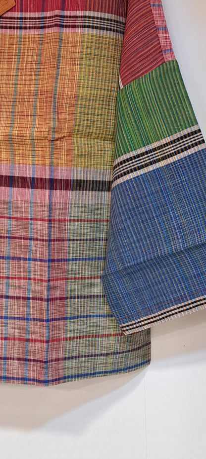 Oversized Top Cum Jaket For women Front Open  Gamcha Fashion Handloom Cotton Multi Color(TOP101)