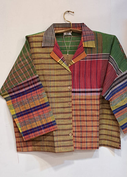 Oversized Top Cum Jaket For women Front Open  Gamcha Fashion Handloom Cotton Multi Color(TOP103)