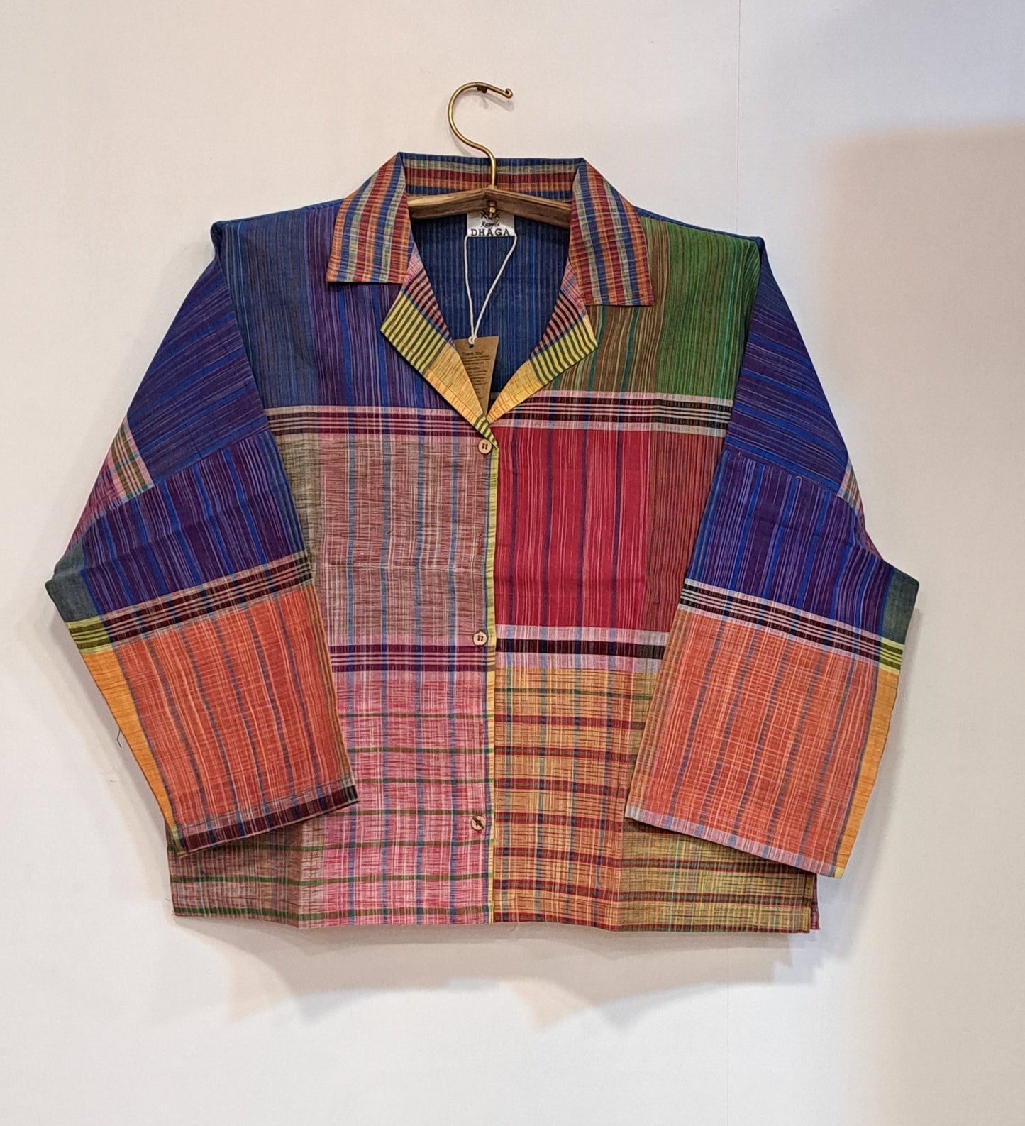 Oversized Top Cum Jaket For women Front Open  Gamcha Fashion Handloom Cotton Multi Color(TOP102)