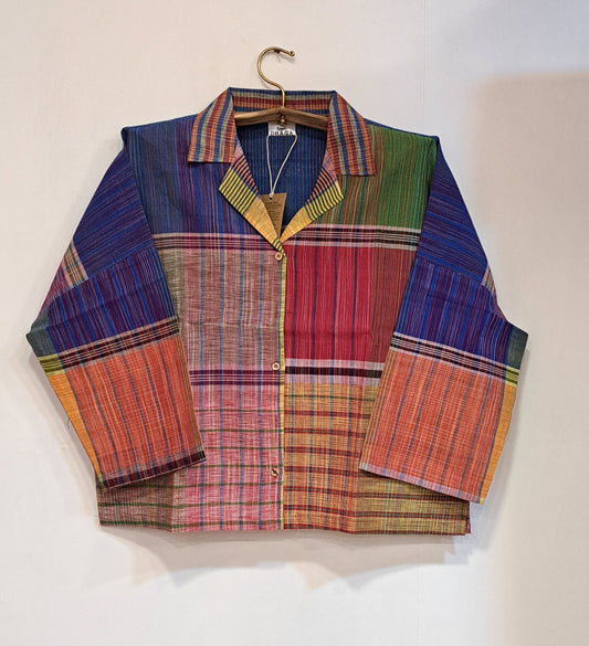 Oversized Top Cum Jaket For women Front Open  Gamcha Fashion Handloom Cotton Multi Color(TOP102)