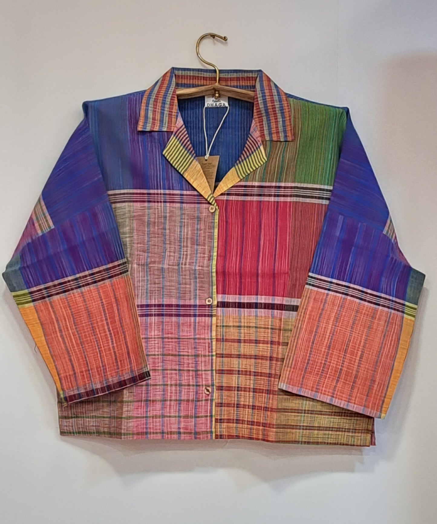 Oversized Top Cum Jaket For women Front Open  Gamcha Fashion Handloom Cotton Multi Color(TOP102)