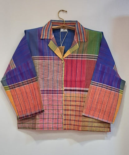 Oversized Top Cum Jaket For women Front Open  Gamcha Fashion Handloom Cotton Multi Color(TOP102)