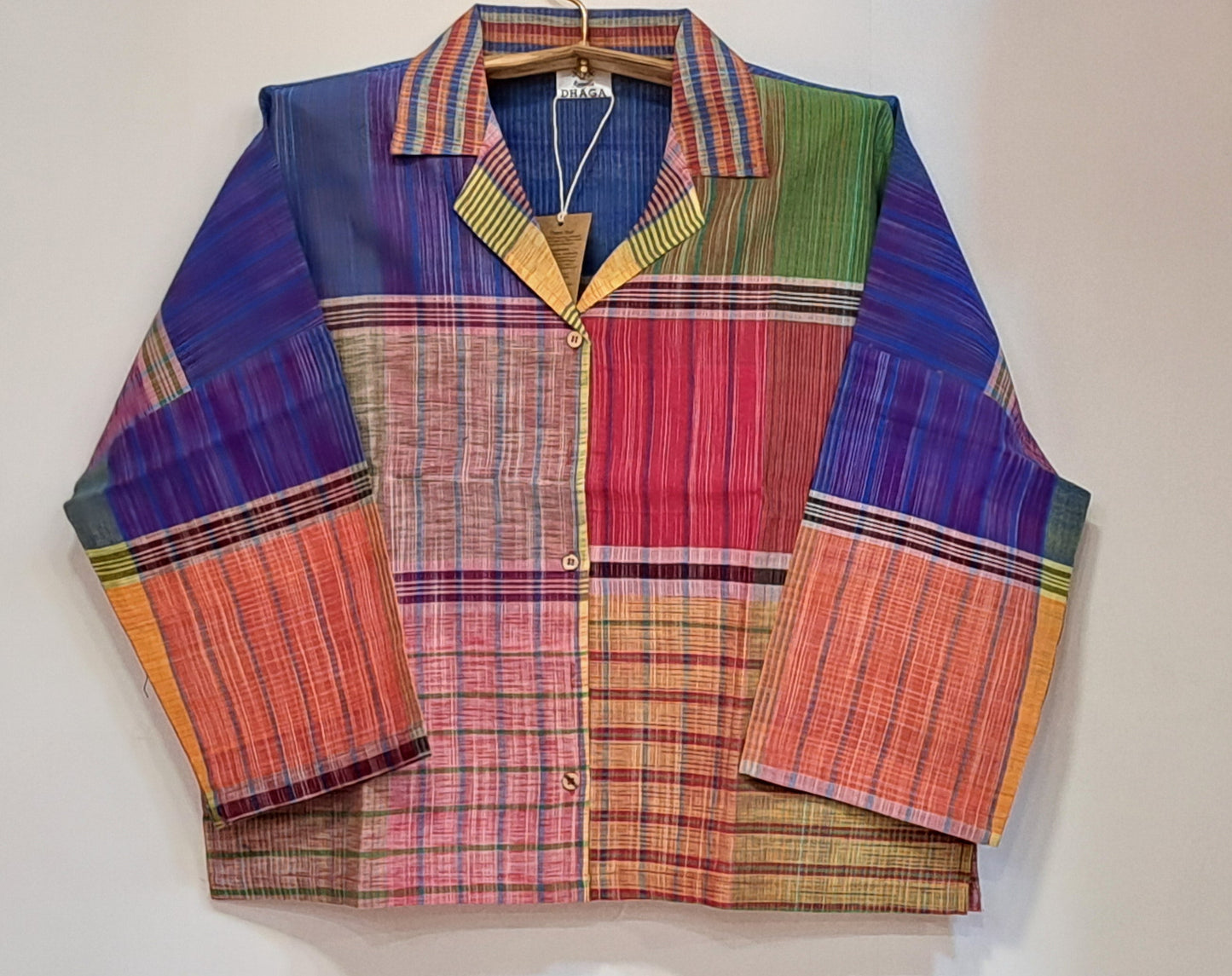 Oversized Top Cum Jaket For women Front Open  Gamcha Fashion Handloom Cotton Multi Color(TOP102)