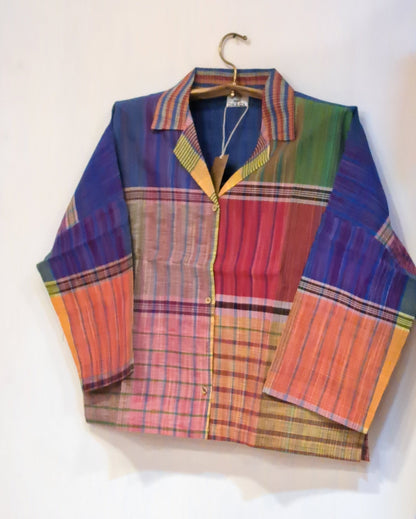 Oversized Top Cum Jaket For women Front Open  Gamcha Fashion Handloom Cotton Multi Color(TOP102)